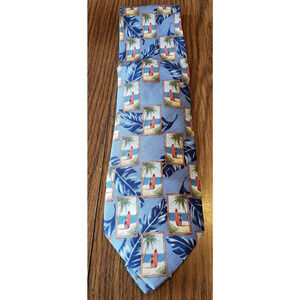 Tropicals By Tango Men's Blur Silk Beach Palm Trees Summer Waves Necktie Tie